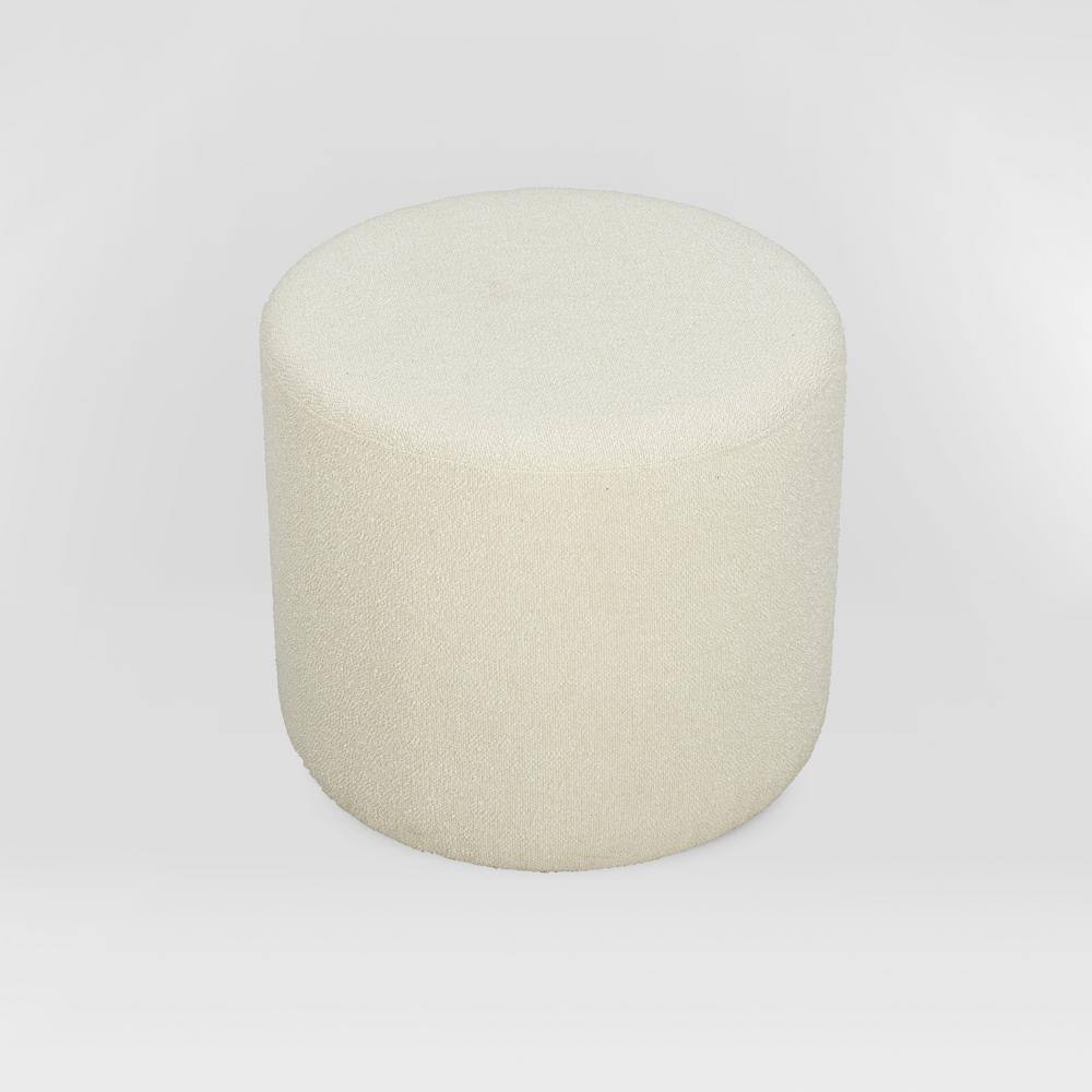 Snow White Round Boucle Fabric Ottoman