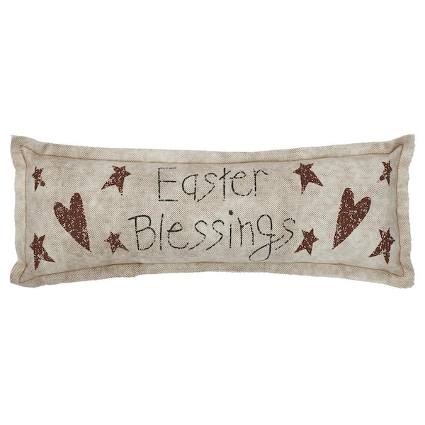 VHC BRANDS Spring In Bloom Tan Mustard Moss Green Easter Blessings 5 in. x 15 in. Small Throw Pillow
