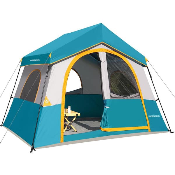 12 ft. x 9 ft. Ocean Blue Steel 8 Person Outdoor Camping Tent with Windproof Fabric Cabin for Backpacking Traveling AS 669 The Home Depot