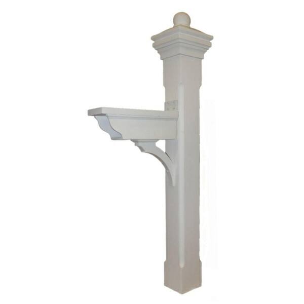 Eye Level White Newspaper Holder and White Smooth Orb Cap Mailbox Post