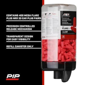 Mega Flare Plus Pre-filled Clear Ear Plug Refill Canister with Red Foam Earplugs 33dB Noise Reduction Rating (400-Pairs)
