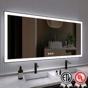 72 in. W x 36 in. H Rectangular Framed Anti-Fog LED Wall Bathroom Vanity Mirror in Black with Backlit and Front Light