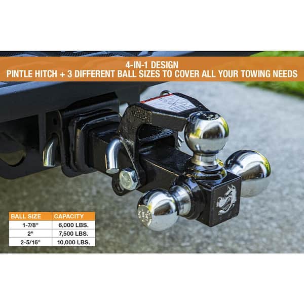 Buyers Products Company 1-7/8 in., 2 in., 2-5/16 in. Chrome Towing Balls Tri-Ball Hitch with Pintle Hook Buyers Products Company 1-7/8 in., 2 in., 2-5/16 in. Chrome Towing Balls Tri-Ball Hitch with Pintle Hook