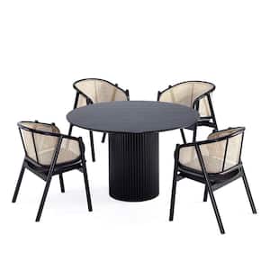 Hathaway and Versailles 5-Piece Black Wood Top Dining Room Set Seats 4