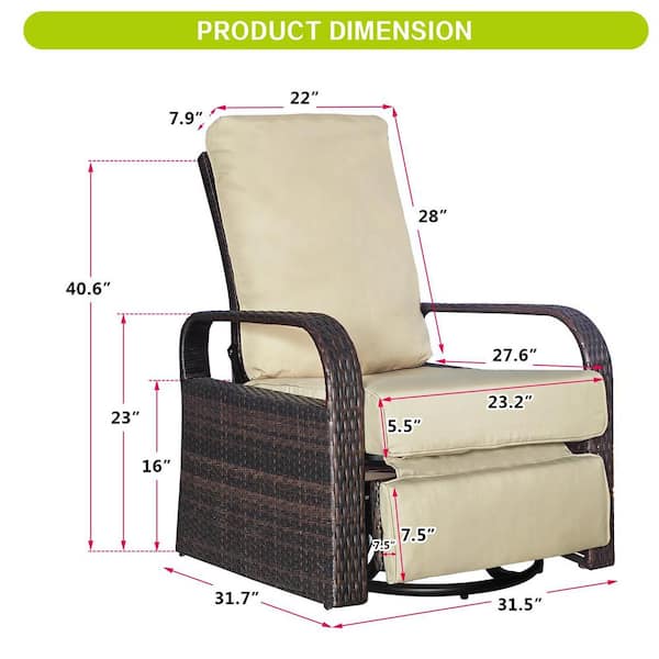 Cisvio Outdoor Patio Rattan Wicker Swivel Recliner Chair; Adjustable Reclining  Chair 360° Rotating with Water Khaki Cushions D0102H2JE3G - The Home Depot