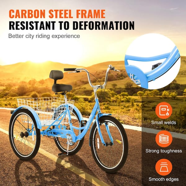 VEVOR Adult Tricycles Bike 24 in. 3-Wheeled Bicycles 3 Wheel Bikes