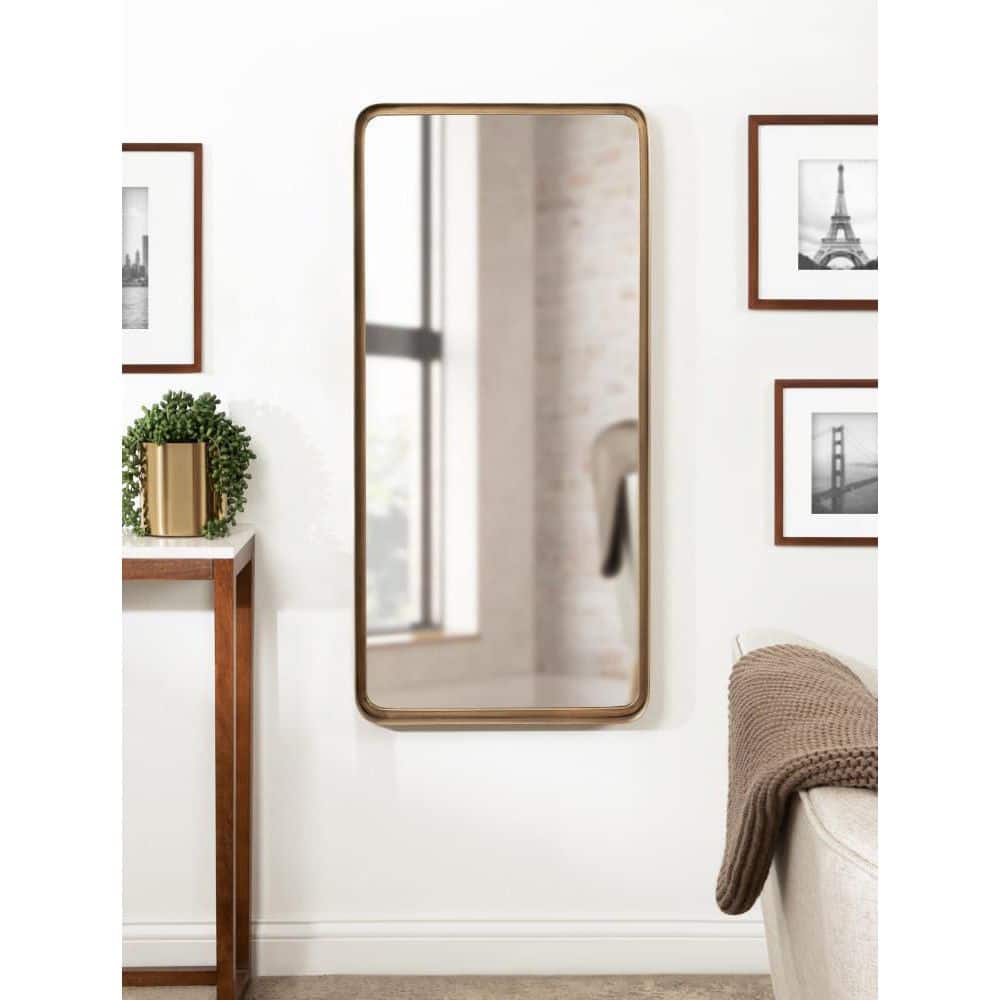 Armenta Antique Gold Soft Rectangle Metal Framed Wall Mirror, 20x42