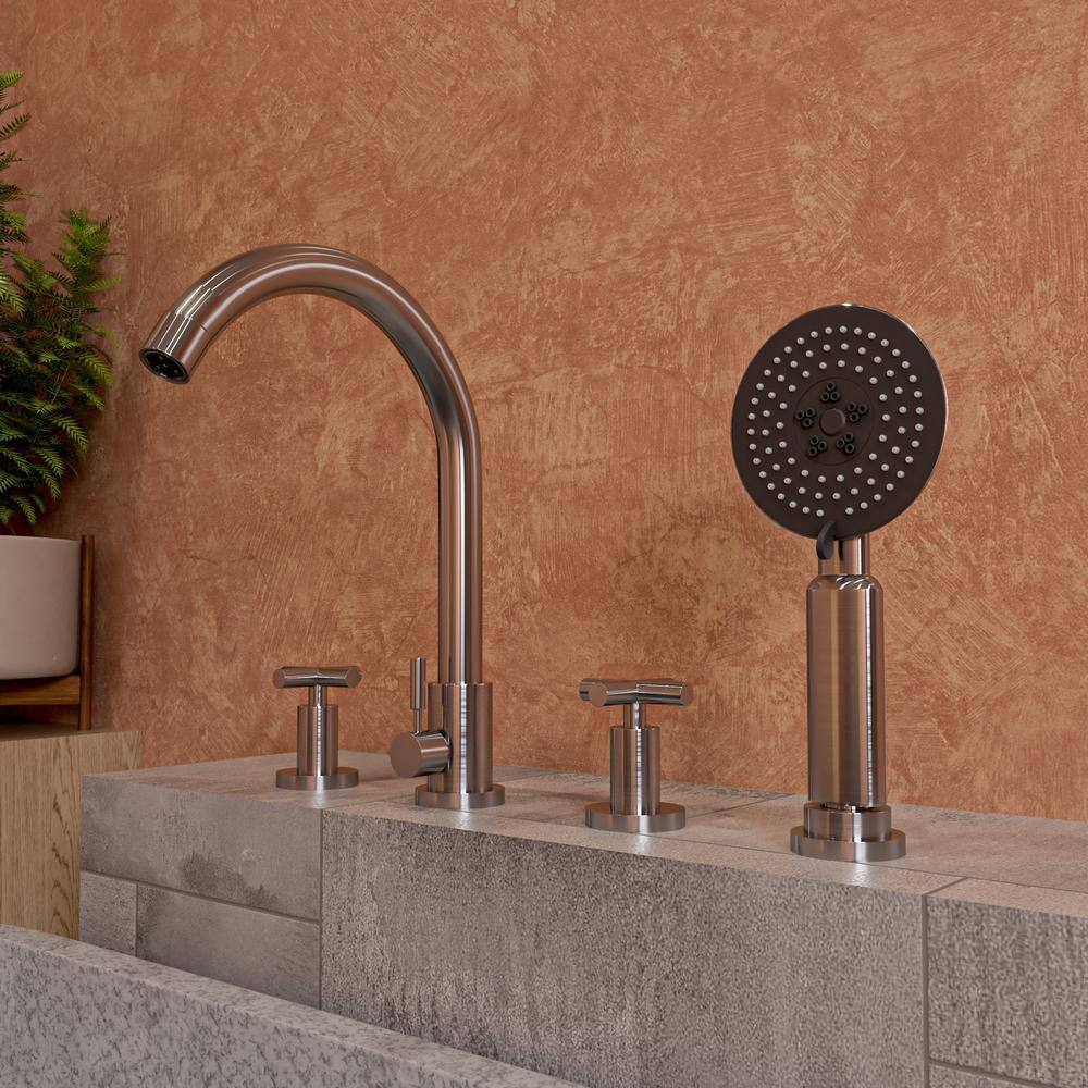 Brushed Nickel Deck Mounted Tub Filler with Handheld Showerhead