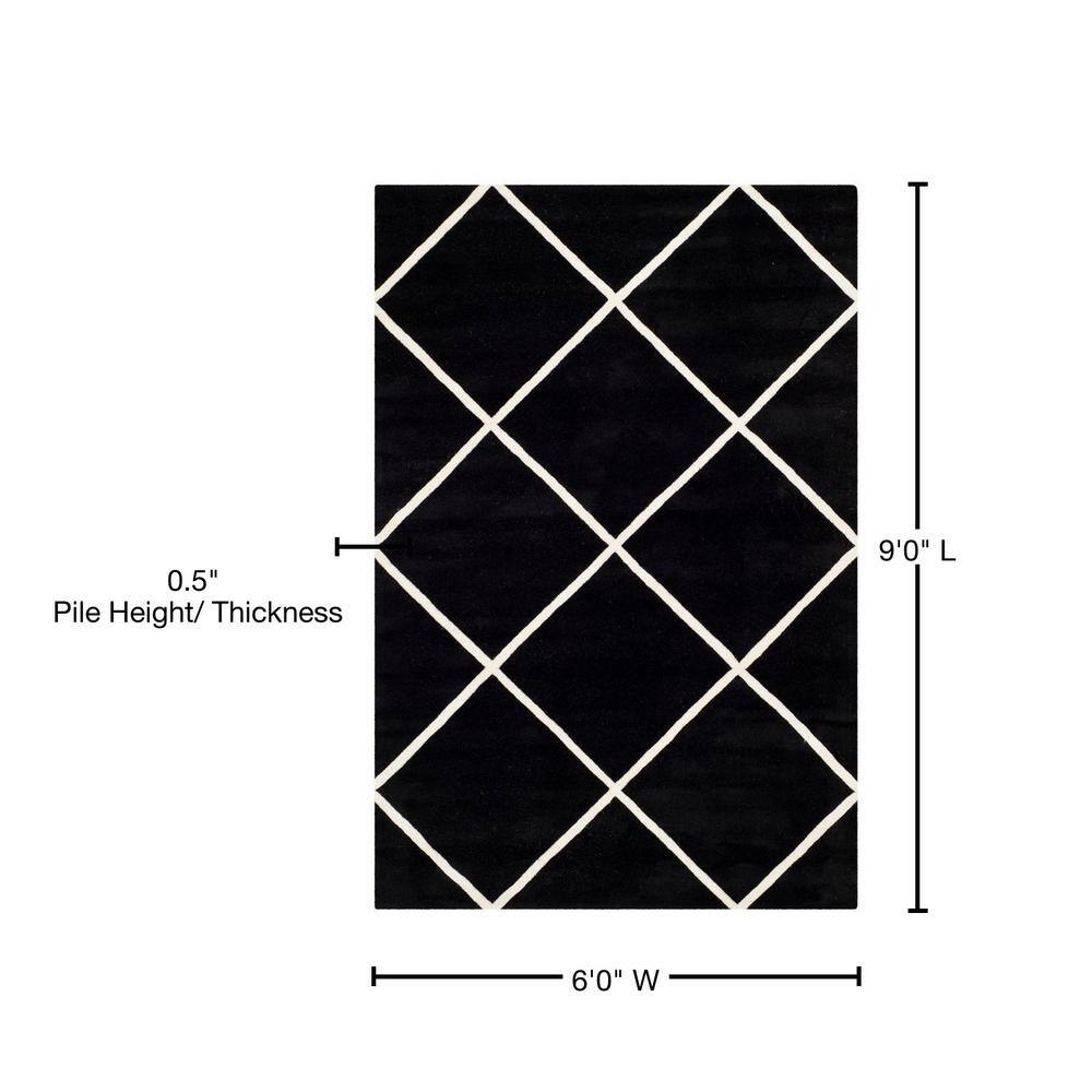 Elegant Diamond Trellis 6' x 9' Black/Ivory Hand-tufted Wool Rug