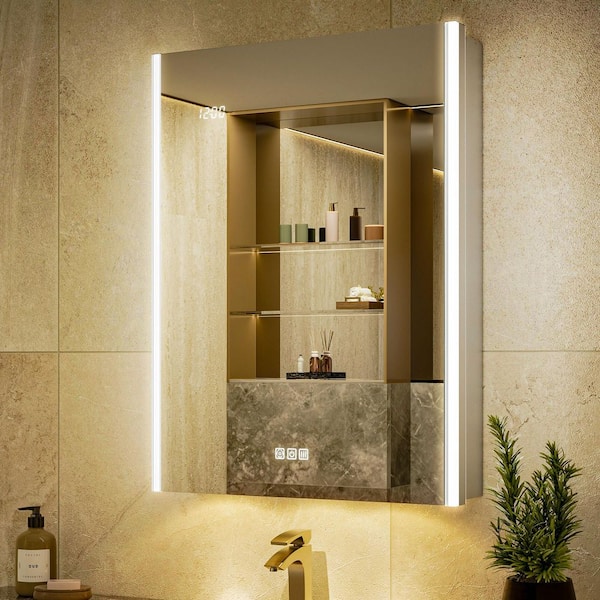 Aura 24 in. W x 32 in. H Rectangular Aluminum Surface/Recessed Wall Medicine Cabinet with Mirror and Light Dimmable