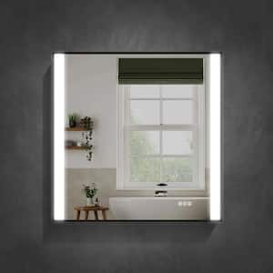 MEIRA 36 in. W x 36 in. H Square Framed LED Lights Anti-Fog Wall Bathroom Vanity Mirror in Matte Black