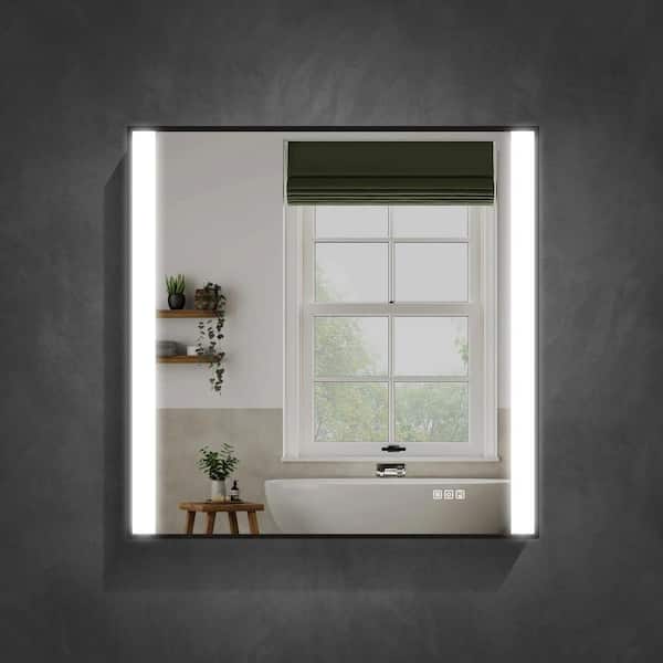 WELLFOR MEIRA 36 in. W x 36 in. H Square Framed LED Lights Anti-Fog Wall Bathroom Vanity Mirror in Matte Black