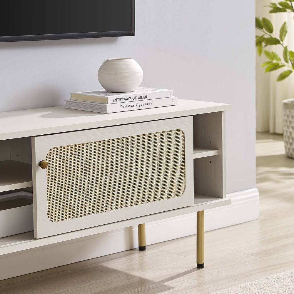 Cambria 47" White Particleboard TV Stand with Rattan Weave