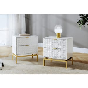 Vico White 25 in. Tall 2-Drawer Nightstand Set with Metal Hardware