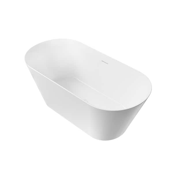 63 in. x 28.5 in. Freestanding Soaking Bathtub with Center Drain and Groove Overflow in White