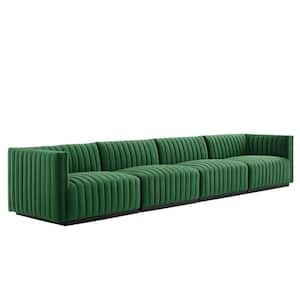 Conjure 109.5 in. W Square Arm Channel Tufted Performance Velvet 4-Piece Rectangle Sofa in Black Emerald Green
