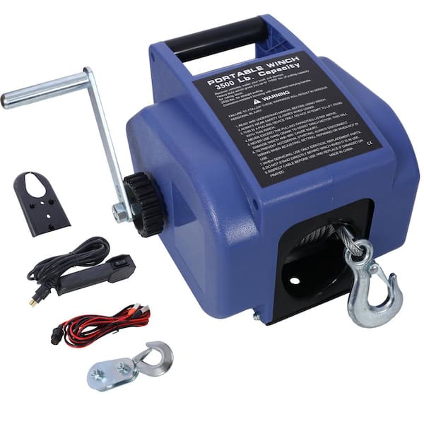 12v Trailer Winch, Reversible Electric Winch, for Boats up to 6000 lbs. Galvanized Wire Rope, with Extra Pulley Hook