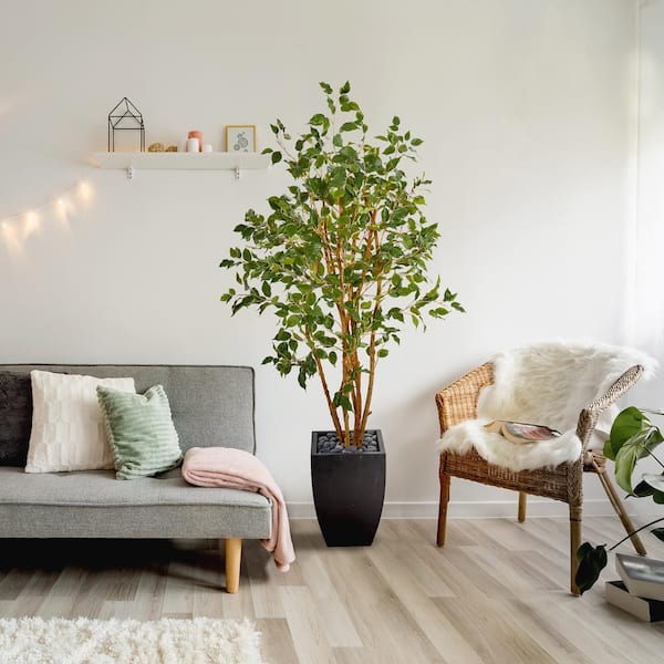 Nearly Natural 58 in. Ficus Artificial Tree in Black Planter