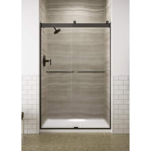 KOHLER Levity 44-48 in.W x 74 in. H Semi-Frameless Sliding Shower Door in Anodized Dark Bronze with 1/4 in. Thick Frosted Glass
