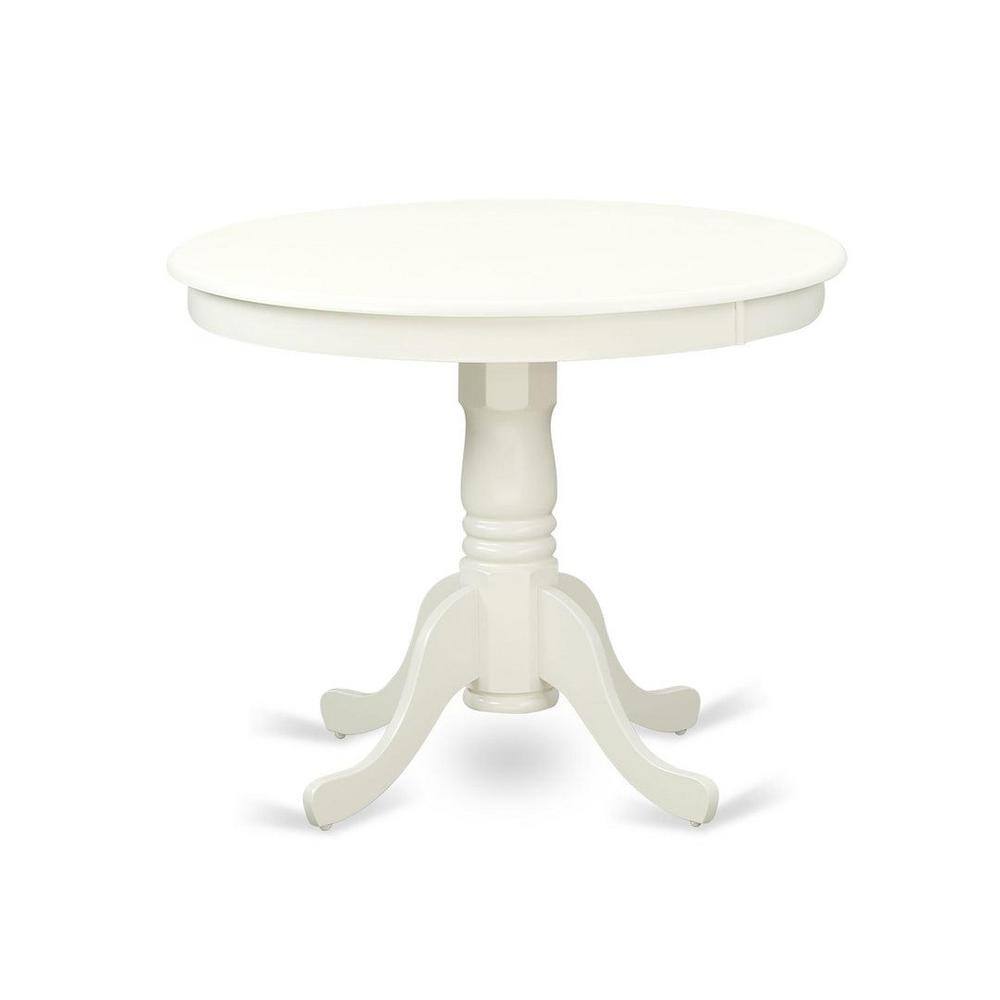 Linen White Round Pedestal Dining Table Set with Willow Green Faux Leather Chairs