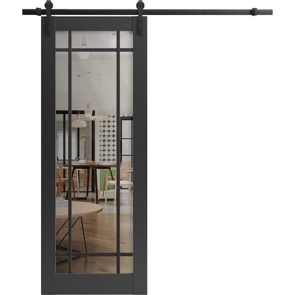 36 in. x 84 in. 1 Panel Frosted Glass White Solid Wood Sliding Barn Door with Hardware Kit