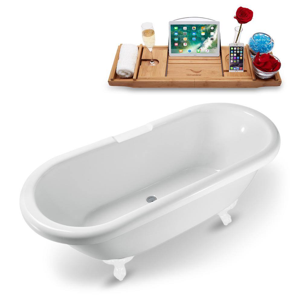 67'' Glossy White Acrylic Clawfoot Soaking Bathtub