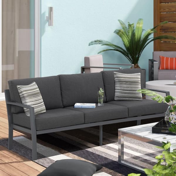 SUNVIVI Aluminum Frame Patio Sofa Outdoor Couch with Dark Gray Cushions