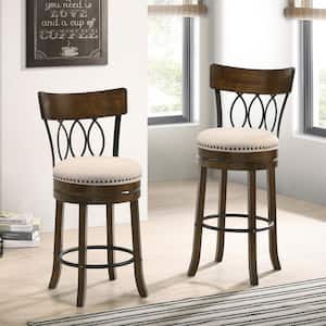 Brannigan 43.75 in. Live Edge Oak and Beige Low Back Wood Bar Height Stool (Set of 2)