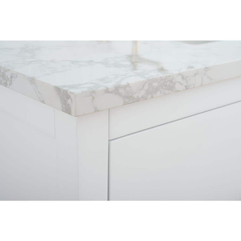 White Poplar Wood Single Sink Bathroom Vanity with Marble Top