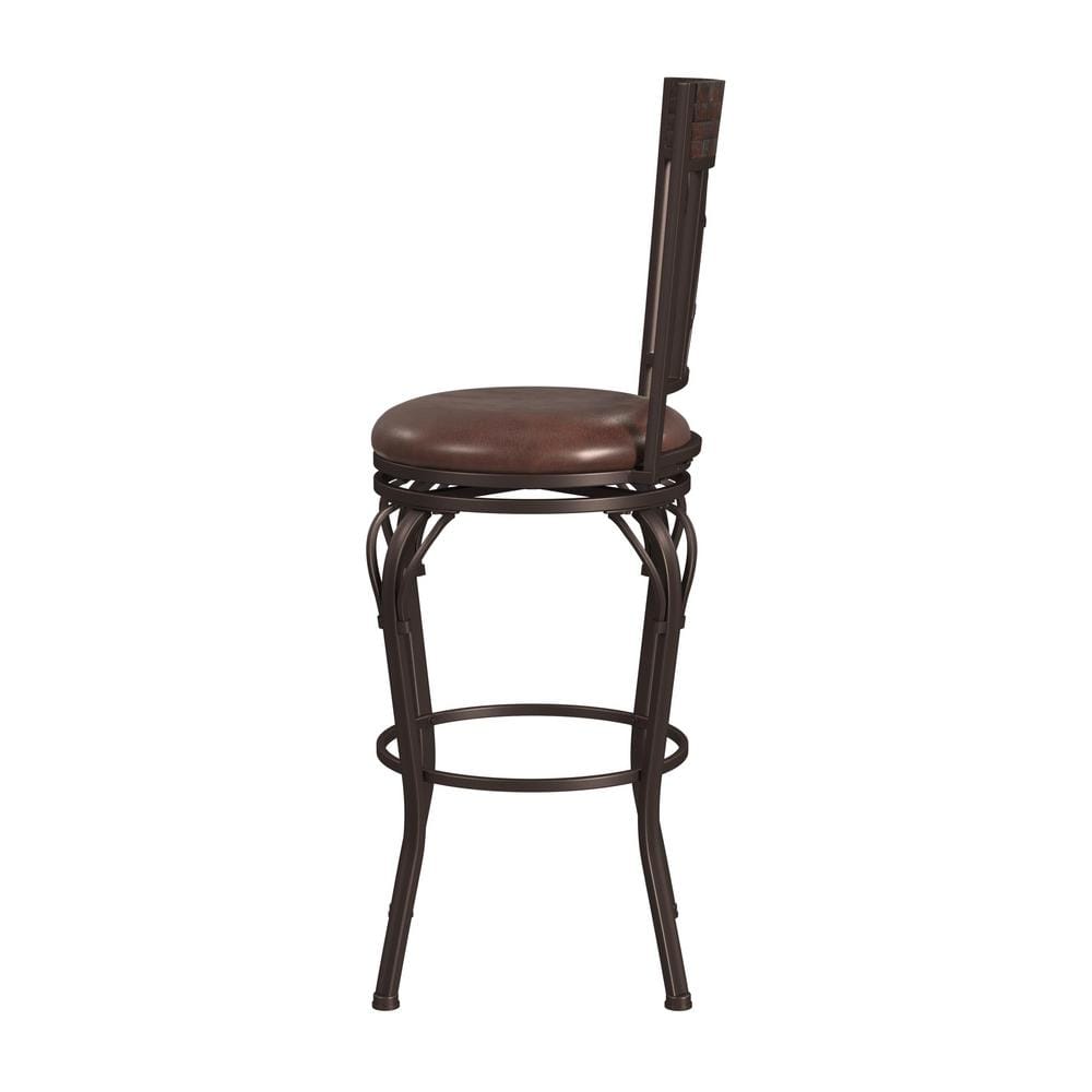 Traditional Dark Chestnut Swivel Bar Stool with Antique Brown Leather