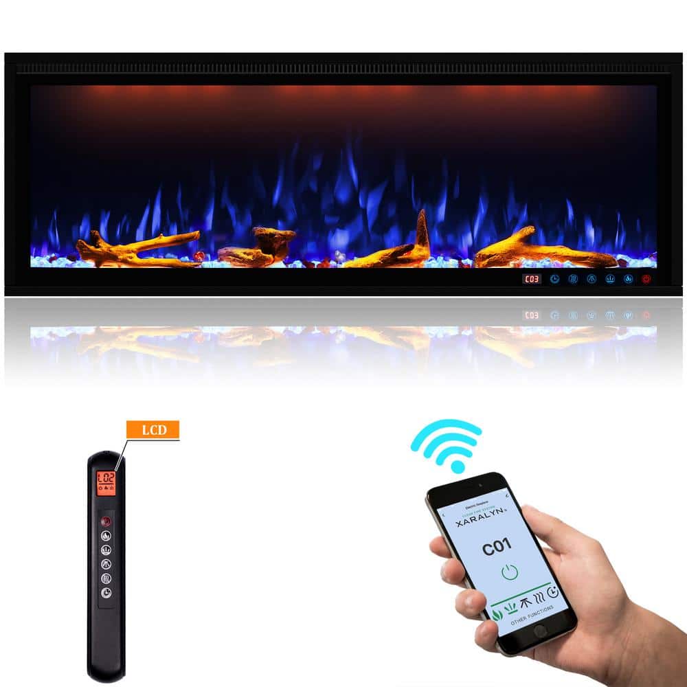 Black 60 in. 400 Sq. Ft. Wall Mounted Electric Fireplace with Remote Contro