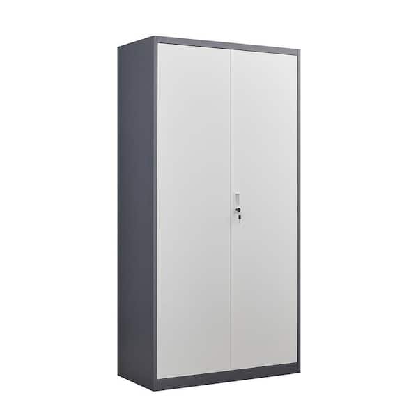 70.8 in. H Steel Locker with Compartments, Metal Large-Capacity Wardrobe with Hanging Rod in Gray