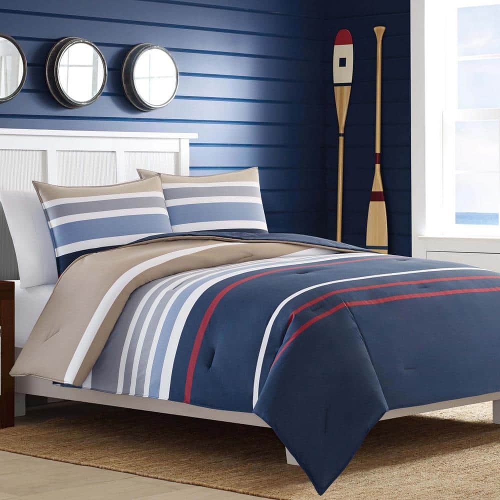 Navy and Khaki Cotton Full/Queen Duvet Cover Set