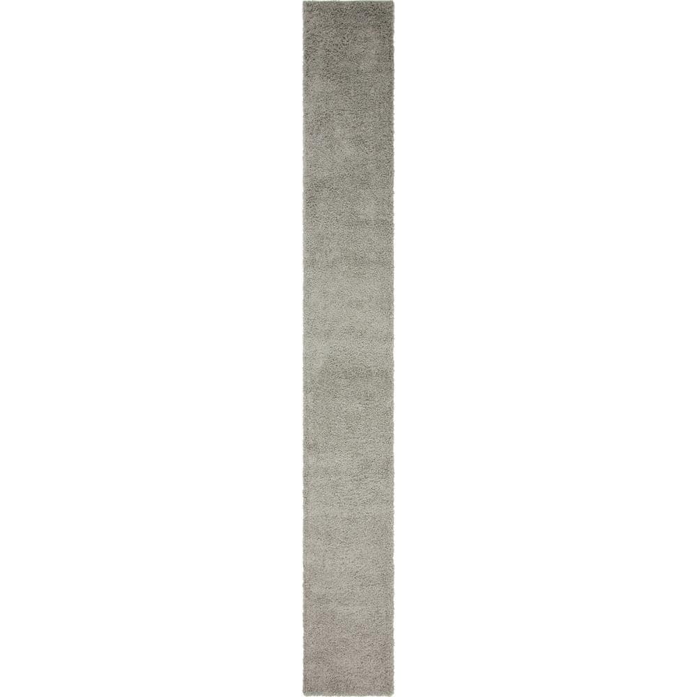 Cloud Gray Easy-Care Synthetic Shag Runner Rug for Kids