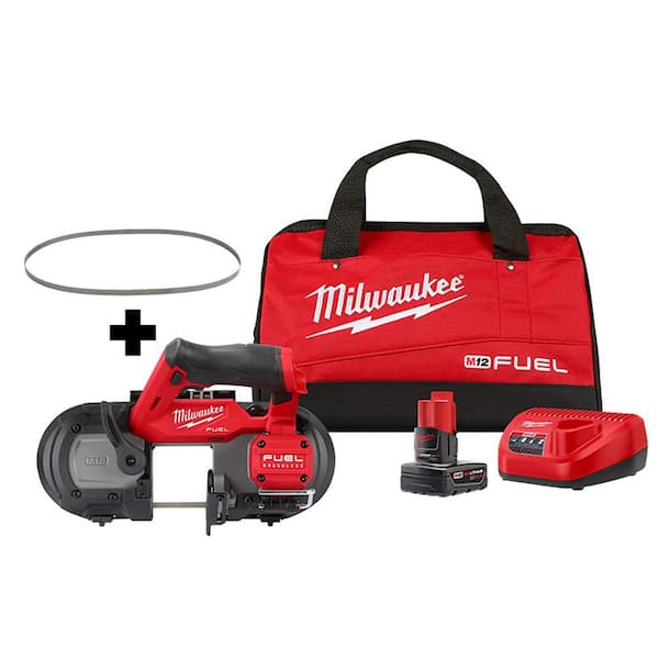 Milwaukee M12 FUEL 12V Lithium-Ion Cordless Compact Band Saw XC Kit with (4) Band Saw Blades