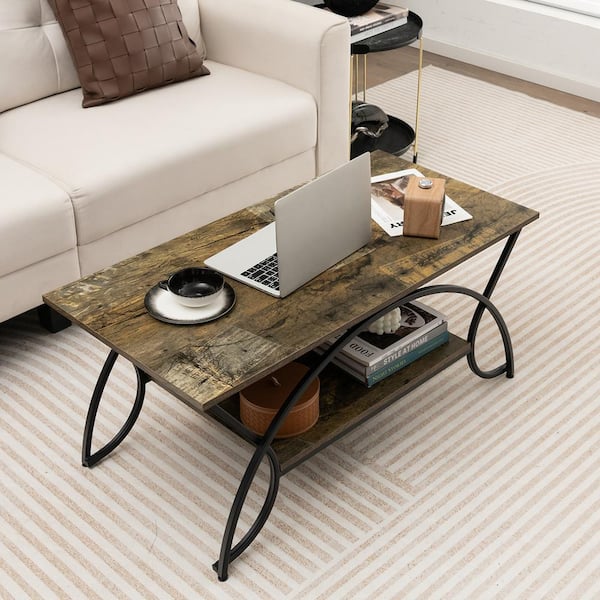 3-Tier Industrial Style Coffee Table with Storage and Heavy-duty Metal  Frame - Costway