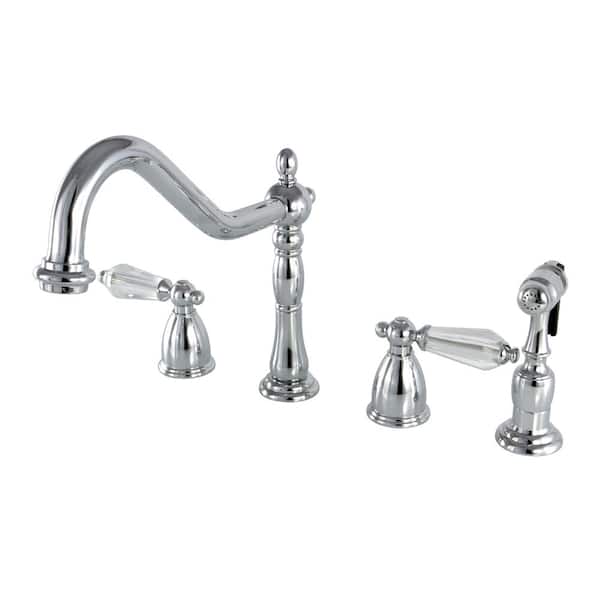 Kingston Brass Victorian Crystal 2-Handle Standard Kitchen Faucet with Side Sprayer in Chrome