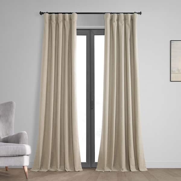 Exclusive Fabrics & Furnishings Light Tan Brown Vintage Thermal Cross Linen Weave Blackout Rod Pocket Curtain - 50 in. W x 108 in. L (1 Panel)