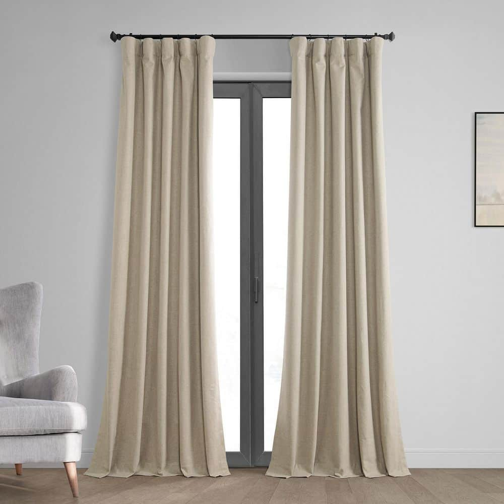 Light Beige Extra Wide Performance Linen Hotel Blackout Curtain