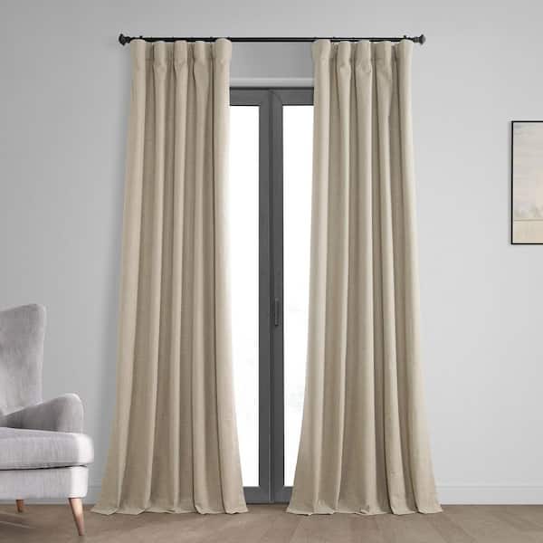 Exclusive Fabrics & Furnishings Light Tan Brown Vintage Thermal Cross Linen Weave Blackout Rod Pocket Curtain - 50 in. W x 84 in. L (1 Panel)