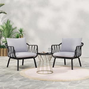 Huron Modern Olefin and PP Frame Outdoor Patio Club Chairs with Cushions, Set of 2, Grey