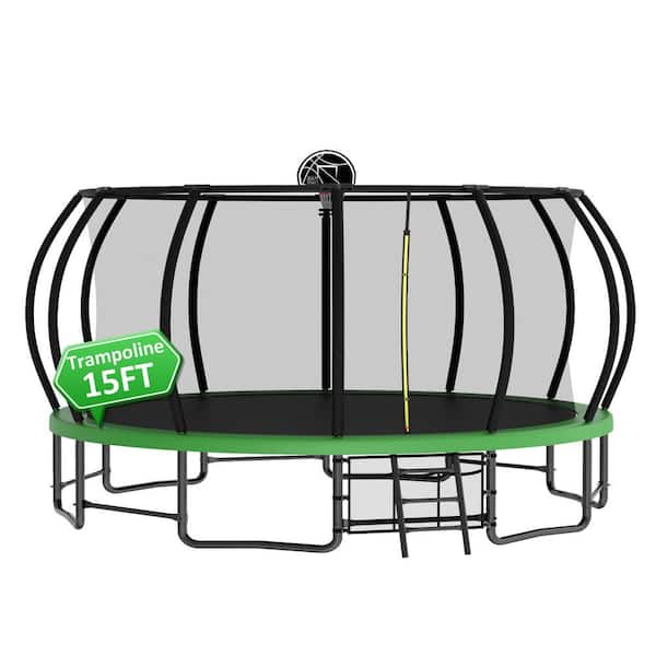 15 FT Large Pumpkin type Trampoline with Enclosure in Green