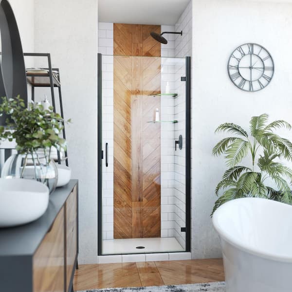 DreamLine Alliance Swing 33 in. W x 72-5/8 in. H Semi-Frameless Swing Shower Door in Matte Black and Clear Glass