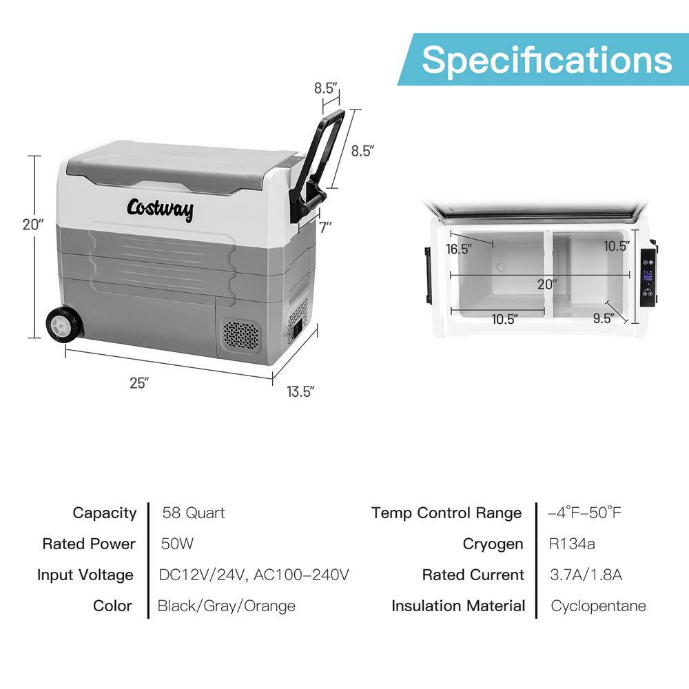 58-Quart Gray Electric Car Refrigerator with Wheels