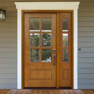 54 in. x 80 in. Craftsman Savannah 6 Lite LHIS Autumn Wheat Mahogany Wood Prehung Front Door with Single 14 in. Sidelite