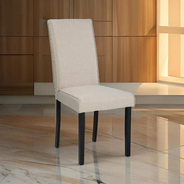 Benjara Beige and Black Fabric Side Chair with Cushioned Seat and High Backrest for Added Comfort (Set of 2)