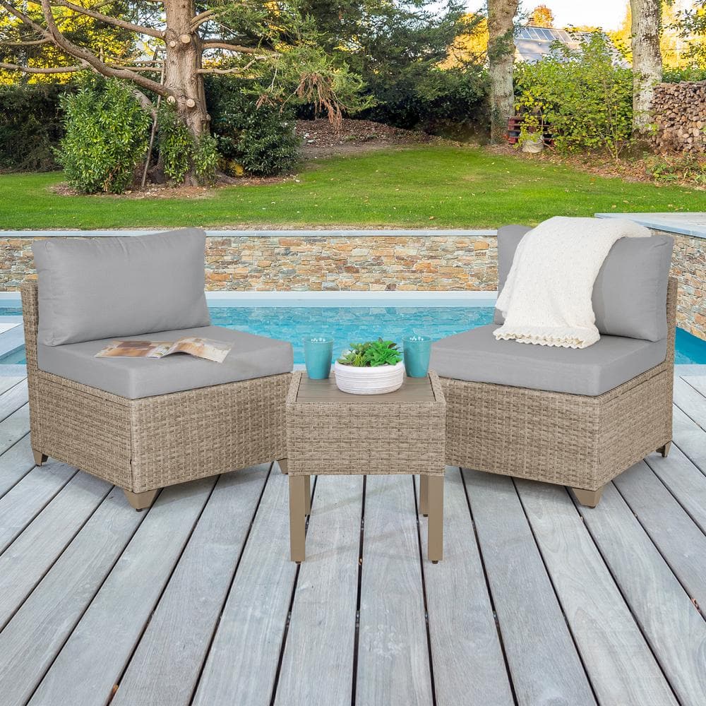 Maui 3-Piece Metal Patio Conversation Set with Stone Cushions