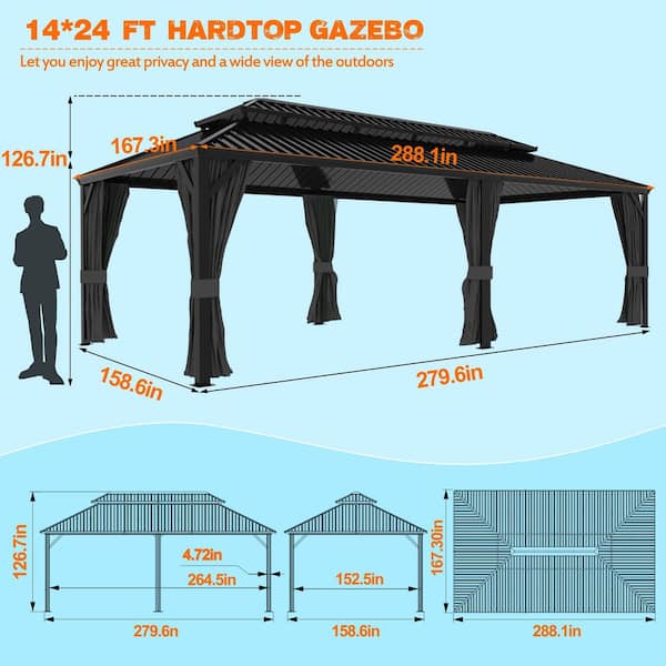 VEIKOUS 24 ft. W x 14 ft. D Hardtop Gazebo Aluminum Double