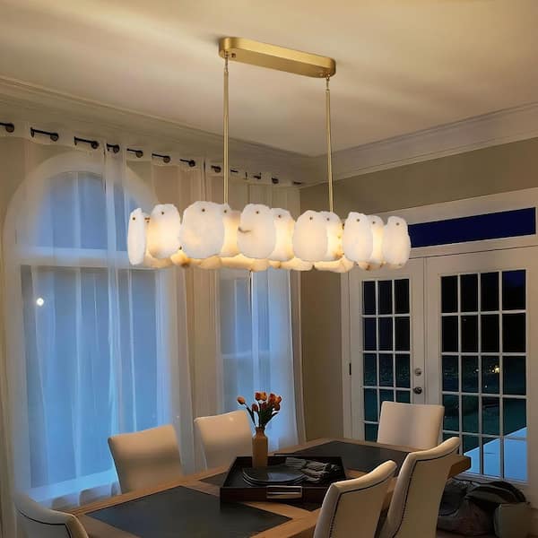 42.72 in. 1-Light Dimmable Integrated LED Brass Alabaster Chandelier, Luxury Oval Marble Kitchen Island Chandelier