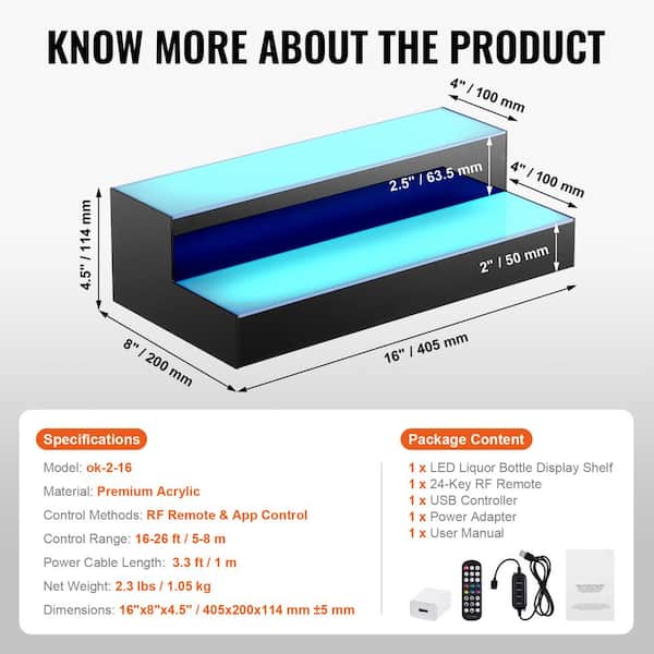 LED Liquor Bottle Display 4.49 in. H x 7.87 in. W 48-Bottles Multi-Colored. Acrylic Bar Shelves